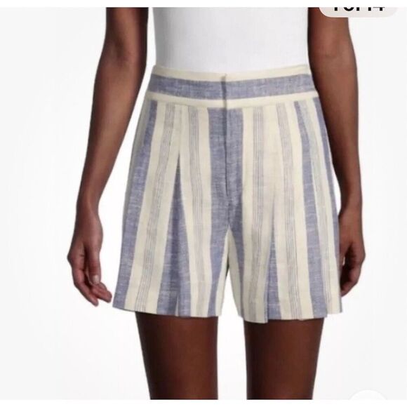 Alice + Olivia Women's Blue and Cream Striped Chino Flowy Shorts Size 6 - Picture 1 of 11